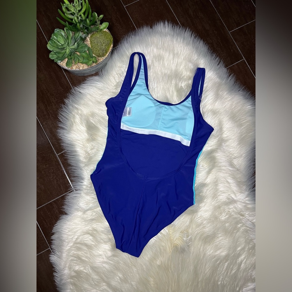 Adidas Royal blue and turquoise logo one pc low back Swimsuit sz small - Picture 8 of 10